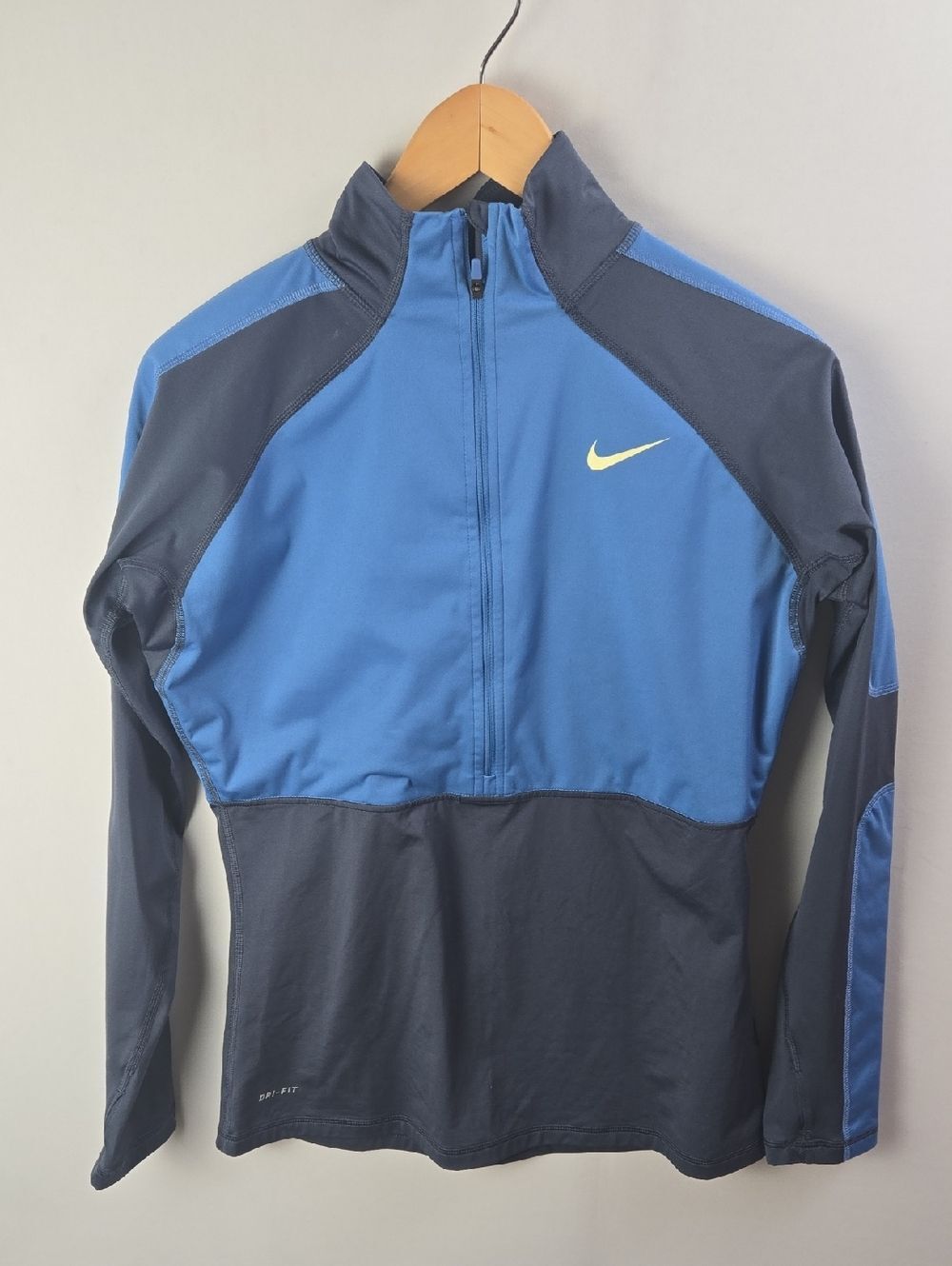 Nike Pro Dri Fit Quarter Zip Womens Blue Grey Athletic‎ Running Top Sz L Workout